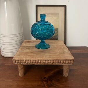 L.E. Smith Moon and Star Pedestal Blue Candy Dish Compote
